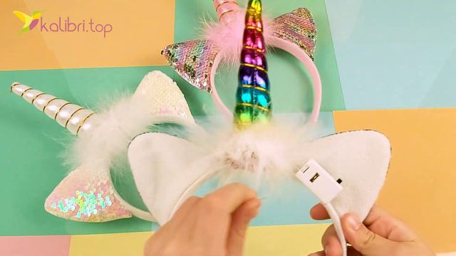 Детский светящийся обруч Единорог с пухом смотреть онлайн