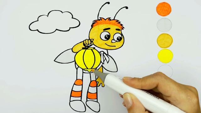 Раскраска пчеленок, учим цвета, Лунтик. Coloring pages for children.