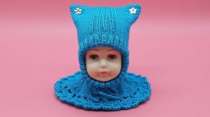 Шапка шлем спицами. Шапка с ушками. Часть 2.