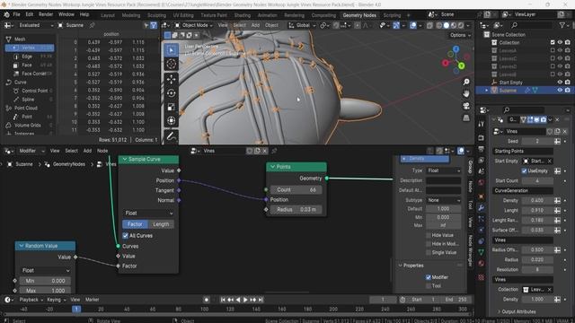 12 - Adding Mesh Collection Along the Curve. GEOMETRY NODES JUNGLE VINES in Blender