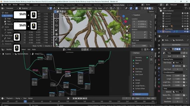 19 - Final Overview and Spawn Point Debugging. GEOMETRY NODES JUNGLE VINES in Blender