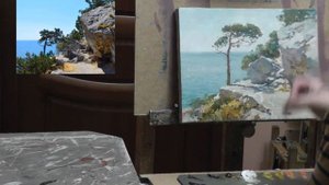 Морской пейзаж  маслом. Можжевельник и скалы, часть 2