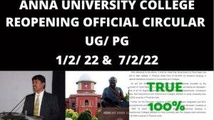 Anna university college reopen date  official circular for UG / PG