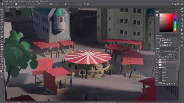 17. Painting Further Detail. ENVIRONMENT ILLUSTRATION FOR GAME ART in Blender