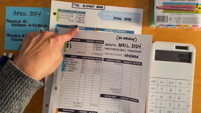 HOW TO BUDGET MONTHLY USING A CALENDAR | BI-WEEKLY PAYCHECK | APR 2024 |#THEBUDGETMOM