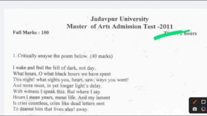 Jadavpur University previous year entrance question papers part-1/ M.A English Literature