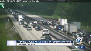 Traffic blocked on Florida Turnpike Sunday afternoon due to a crash