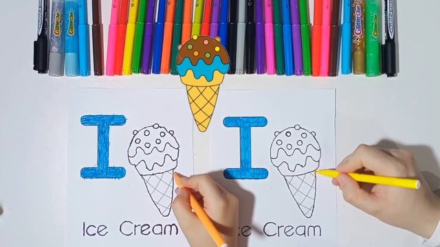 🍦Draw and color the letter I with ice cream Challeng and teach children letters draw and color смотреть онлайн