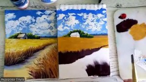 Гуашь. Пшеничное поле