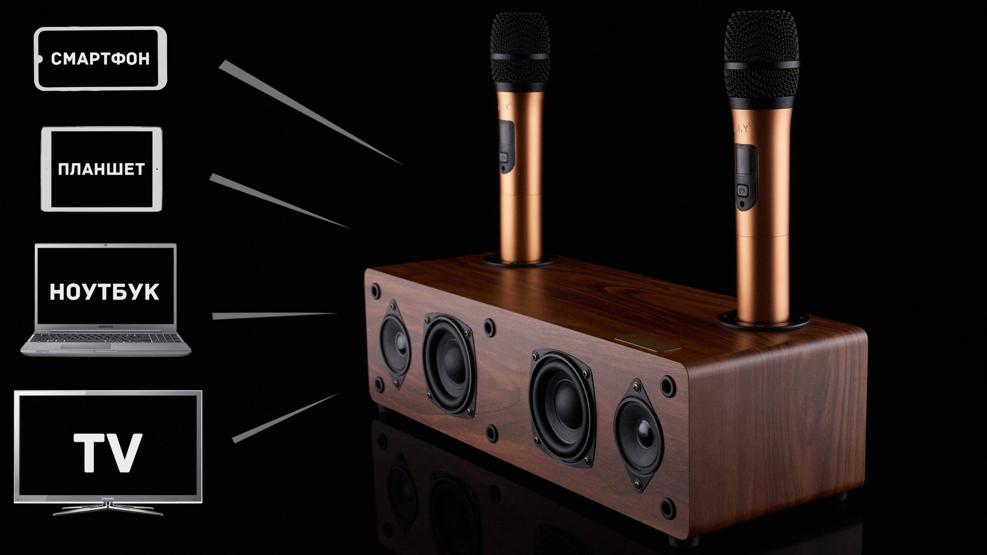 Колонка с микрофонами для караоке Jonsen PRO 2.1 смотреть онлайн