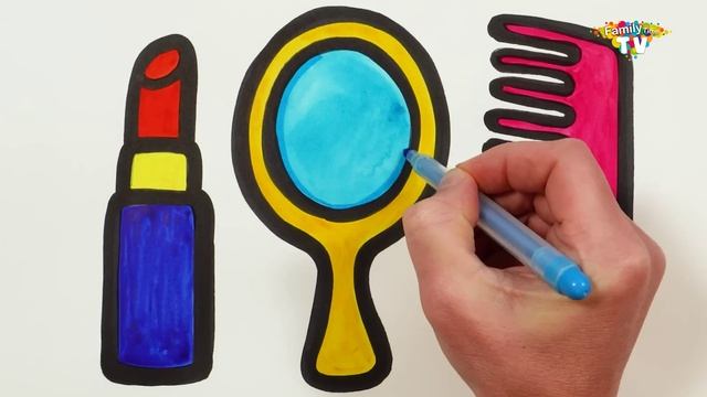 Рисование зеркала, расчески и помады для детей! Рисование зеркала и помады для детей