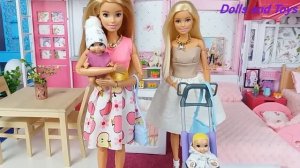 Two Barbie doll Two Baby Family Morning Routine. Life in a Dreamhouse.  DIY Mini House