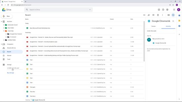 Google Drive - Tutorial 15 - Viewing Recent Files and File According to Size