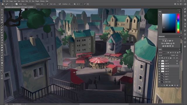 18. Detailing the People and Adding Lights. ENVIRONMENT ILLUSTRATION FOR GAME ART in Blender