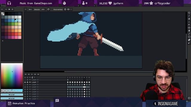 30 - Animating Cloak In Pixel Art Sub Pixel Part 2. PIXEL ART CLASSES By AdamCYounis