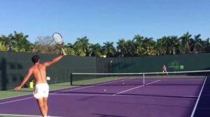 Patrick Mouratoglou playing tennis vs Marion Bartoli in hard court #PatrickMouratoglou