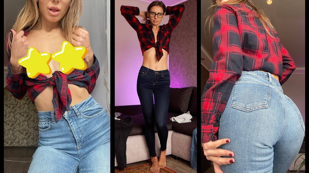 ❤️ Fit girl try on haul tight jeans.