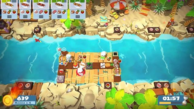Overcooked 2. Surf 'n' Turf 2-2 | 3 players online coop 4 stars | Score: 1511 смотреть онлайн