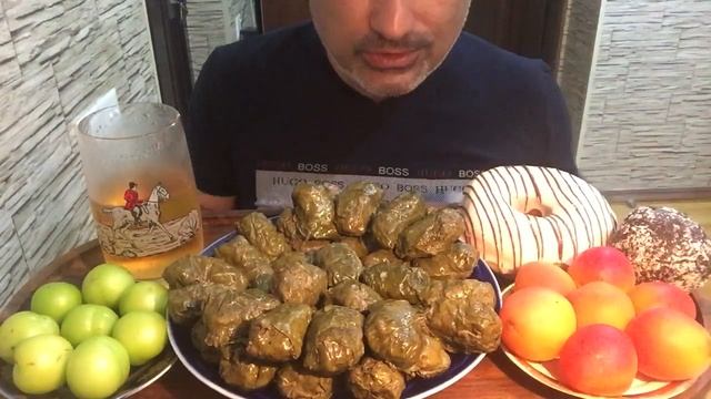 Azerbaijani 🇦🇿 Yarpag Dolmasi & Dovga | Apricot | Cherry Plums | Donut 🍩| Chocolate Cake 🧁| ASMR смотреть онлайн