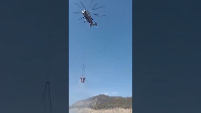 Вертолёт зачерпывает воду для тушения пожара в заповеднике Утриш (Анапа, 2020) /// shorts