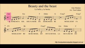 Beauty and the beast. La bella y la bestia.  Partitura flauta + audio. SI melodía. C instrument