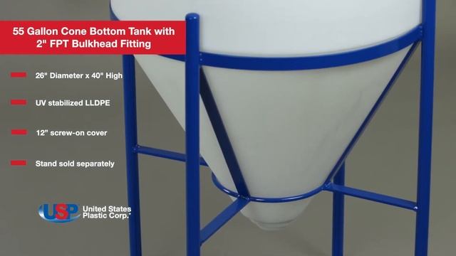 55 Gallon Cone Bottom Tank with 2" FPT Bulkhead Fitting | U.S. Plastic Corporation® смотреть онлайн