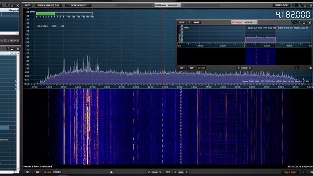 Т-маркер маячок на 4182 кГц днем и вечером на радиоприемник SDRplay RSP1A с антенной MLA-30+ смотреть онлайн