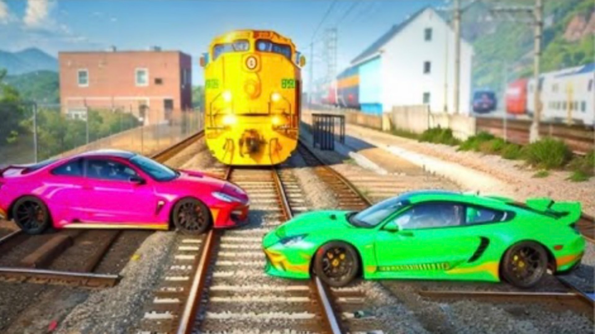 Автомобиль против железнодорожных путей в BeamNG Drive! смотреть онлайн