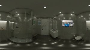 Керамогранит Global Tile Saga GT60602301MR и Stardust GT60600509MR в интерьере ванной комнаты.