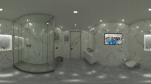 Керамогранит Primavera Эльбрус TP66M24 и Хасия TP66M21 в интерьере ванной комнаты.