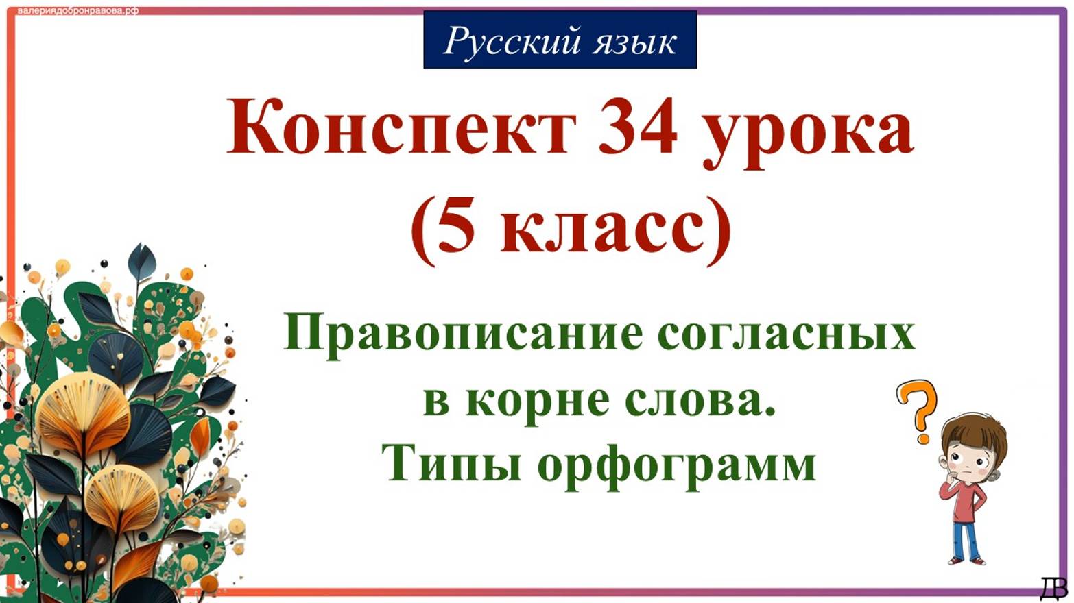 34 урок рус.яз.(1 четверть 5 класс). Правописание согласных в корне слова. Типы орфограмм