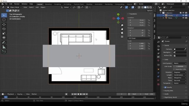 03. Establishing the layouts proper scale. RENDERING MODERN LIVING ROOM in Blender видео уроки