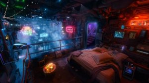 Secret Alcove Haven Over Cyberpunk City_ Rain And Ambient Music _ Life In A Skyrise