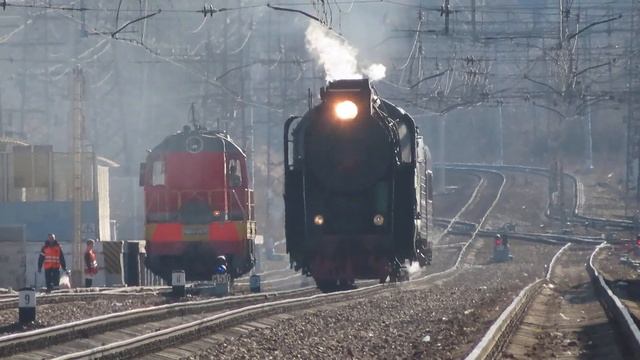 Паровоз П36-0120 с туристическим поездом Москва-Калуга станция Нара 10.04.2021| P36 Steam Locomotiv