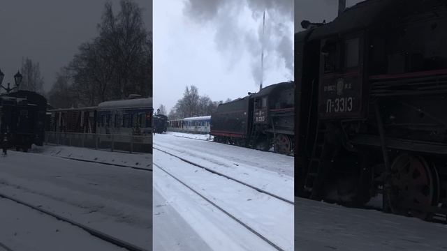 Паровоз Л-3313 Прицепляется к фирменному поезду «Рускеала Экспресс» На станции Сортавала