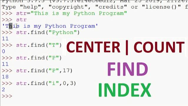 Built in String Functions in Python | CENTER | COUNT | FIND | INDEX