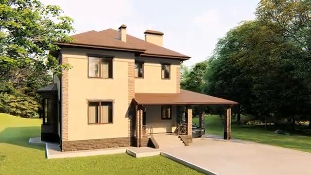 Красивый двухэтажный дом с навесом 147 кв.м. смотреть онлайн