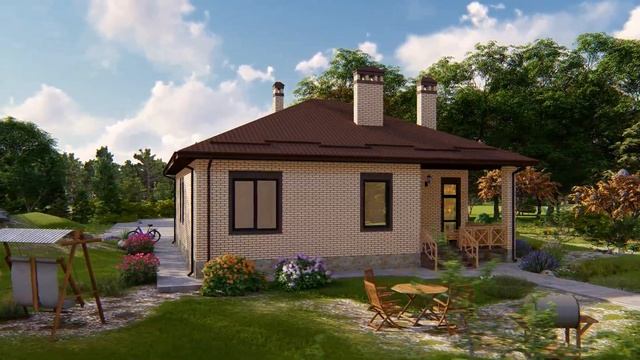 Красивый одноэтажный дом с панорамным остеклением 108 кв.м. | SketchUp + Lumion 8 смотреть онлайн