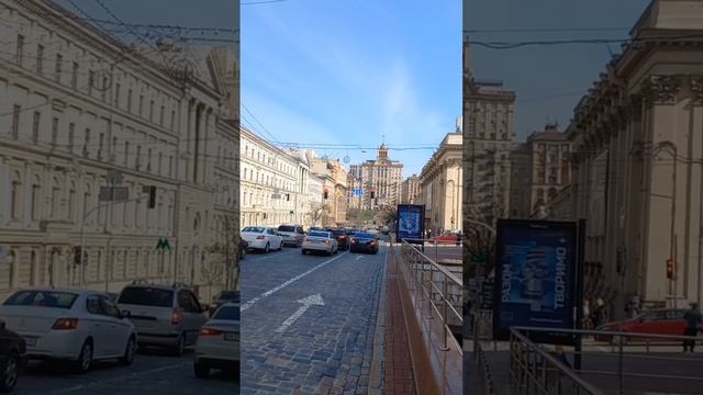 Khreshchatik Street, Drama Theatre, Museum of Kyiv City History. 07.april.2023. Sunny day +10C.