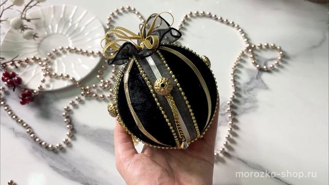 Ёлочный шар ЧЁРНЫЙ БАРХАТ, коллекция ВИНТАЖНЫЙ ШИК, полиэстер, 10 см, 2007286 смотреть онлайн