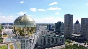 Astana Baytarek Monument - Nursultan City. Aerial video by DJI Mavic 2 Pro