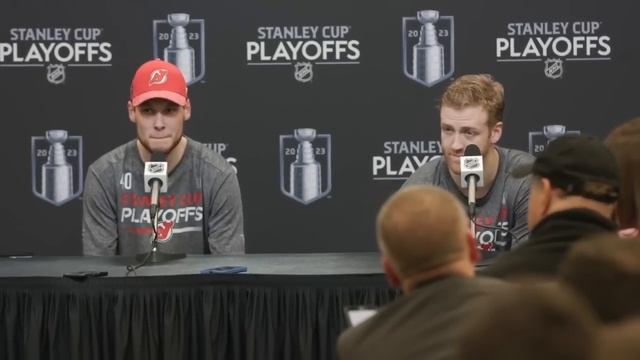 Devils react in the locker room following a 2-1 OT win over the Rangers in Game 3 | NEW JERSEY DEVI смотреть онлайн