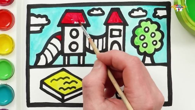 Рисование детской площадки, живопись, раскраски для детей и малышек постарше!