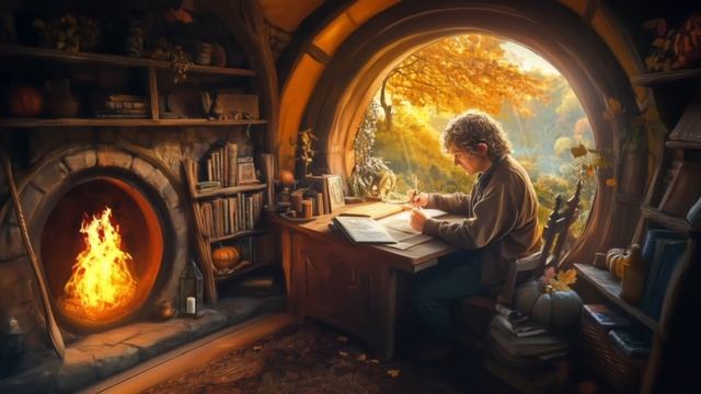 📚  Кабинет Бильбо - Cozy Hobbit Focus Ambience - Rain & Fireplace Sounds 📚