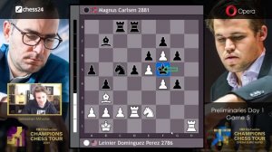 Magnus Carlsen's king in trouble after aggressive play by Dominguez | Opera Game of the Day