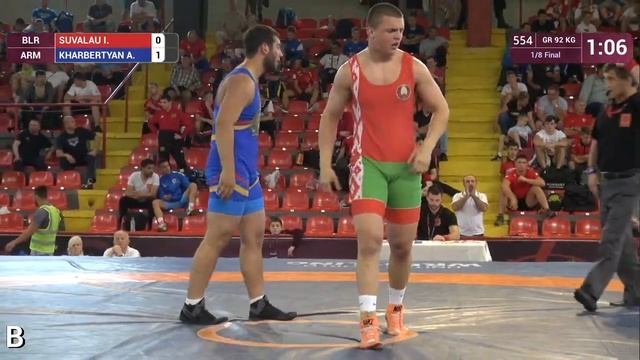 1/8 GR - 92 kg: I. SUVALAU (BLR) v. A. KHARBERTYAN (ARM) смотреть онлайн