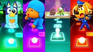 Bluey Vs Pocoyo Vs Om Nom Vs Sheriff Labrador | Tiles Hop EDM Rush