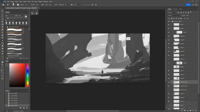 02. Compositional Sketching in Photoshop. HIGH-FIDELITY ENVIRONMENT DESIGN in Blender