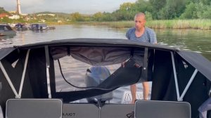 Ходовой тент на моторную лодку САЛЮТ 585 НТ , установка тента.