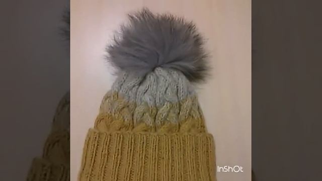 Шапка с косами, градиентом и с отворотом. Вязание спицами.